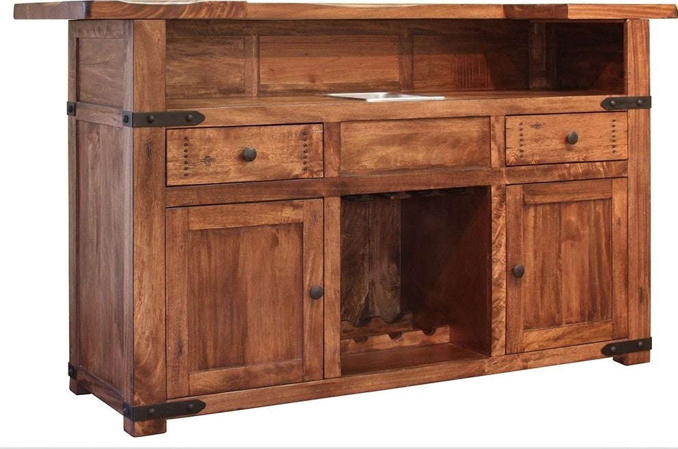 Parota 76" Bar With Wine Rack 2 Drawers 2 Doors and Shelves