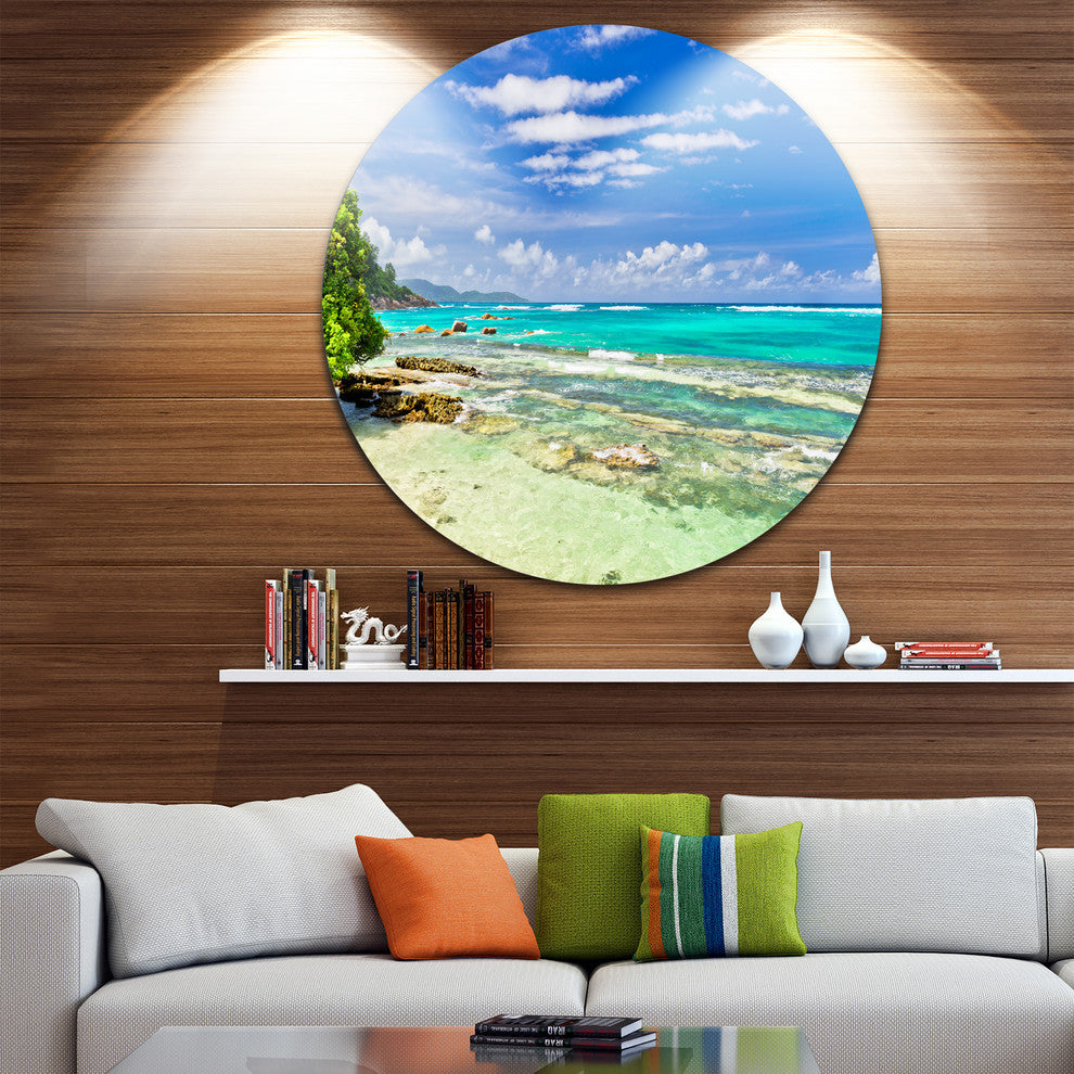 Tranquil Seychelles Tropical Beach, Seascape Round Wall Art, 23"