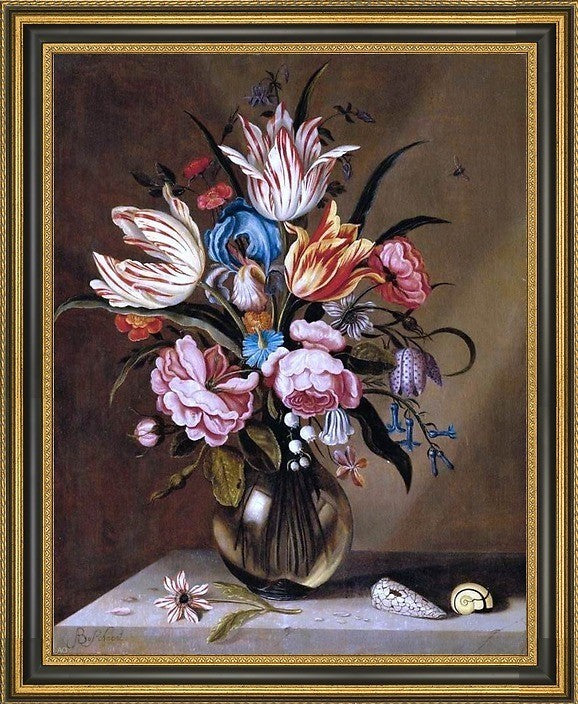 Abraham Bosschaert Flowers in a Glass Vase Framed Premium Canvas Print, 20"x25"