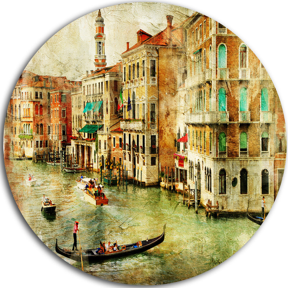 Vintage Venice, Digital Art Landscape Round Wall Art, 11"