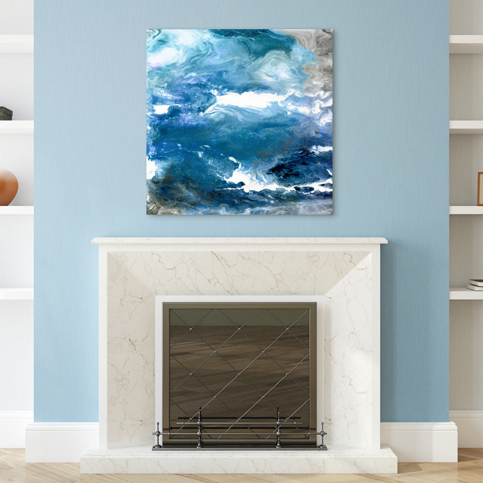 "Glistening Tide A" Abstract Wall Art Frameless Free Floating Tempered Art Glass
