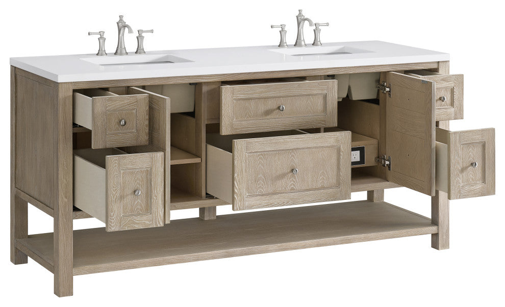 Breckenridge 72" Double Vanity, Oak, 3 CM White Zeus Top