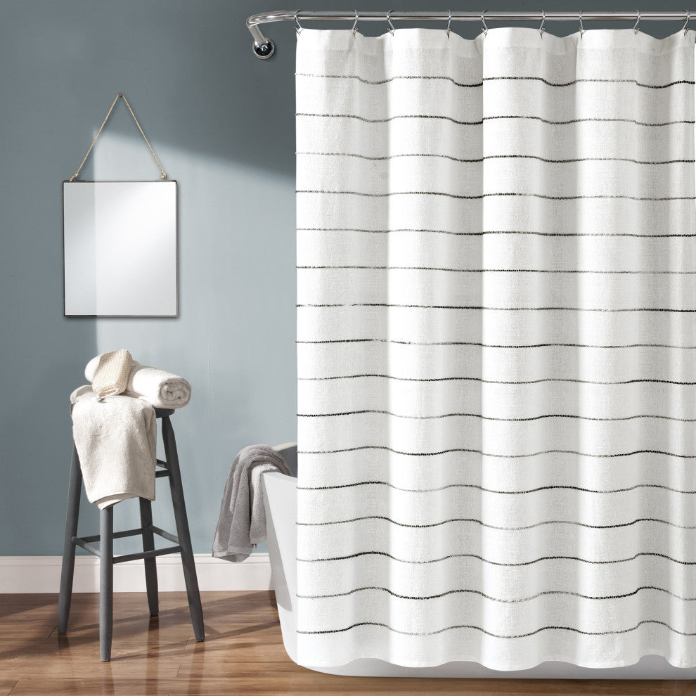 Ombre Stripe Yarn Dyed Cotton Shower Curtain, 72"x72", Gray