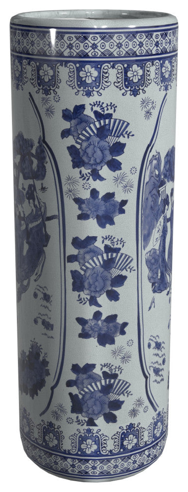 24" Ladies Blue and White Porcelain Umbrella Stand