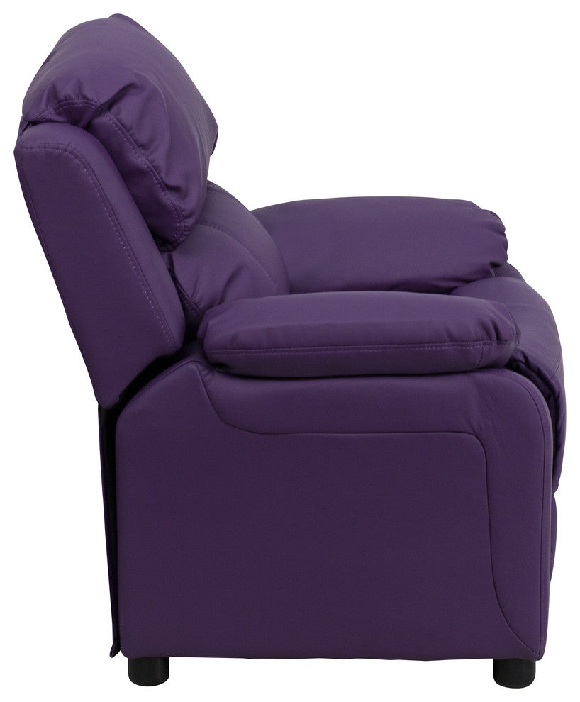 Deluxe Padded Kids Recliner With Storage Arms, Purple Vinyl