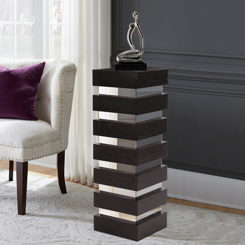 Howard Elliott Stepped Black Wood Pedestal, 12"x12"x355"