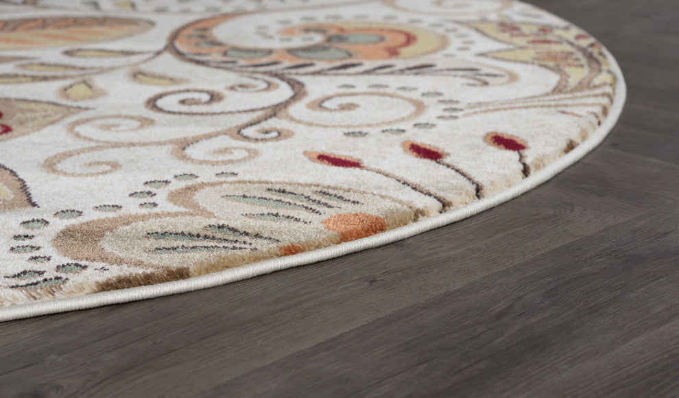 Giselle Transitional Floral Area Rug, Ivory, 5'3'' Round