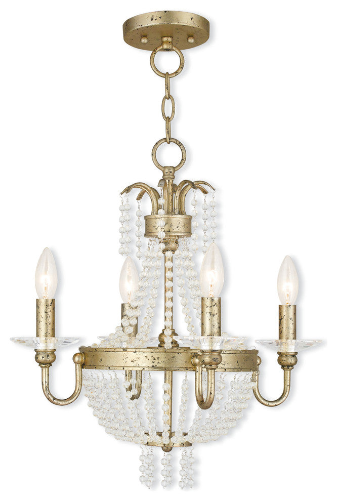 Convertible Mini Chandelier With Clear Crystals, Hand-Applied Winter Gold