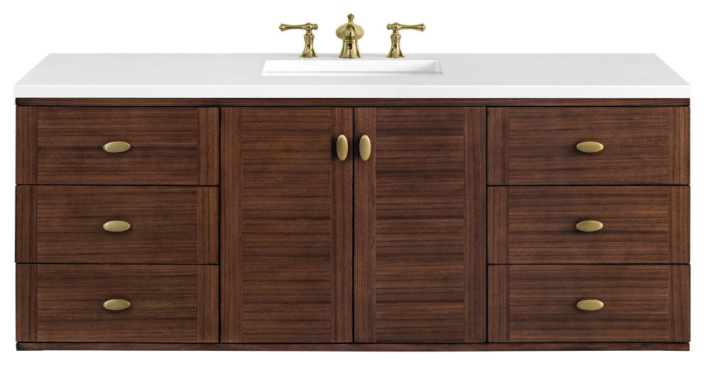 Amberly 30" Single Vanity, Mid-Century Walnut, 72", White Zeus, Three-Hole