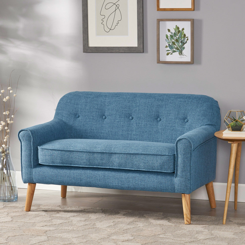 GDF Studio Mia Mid Century Modern Fabric Loveseat, Muted Blue