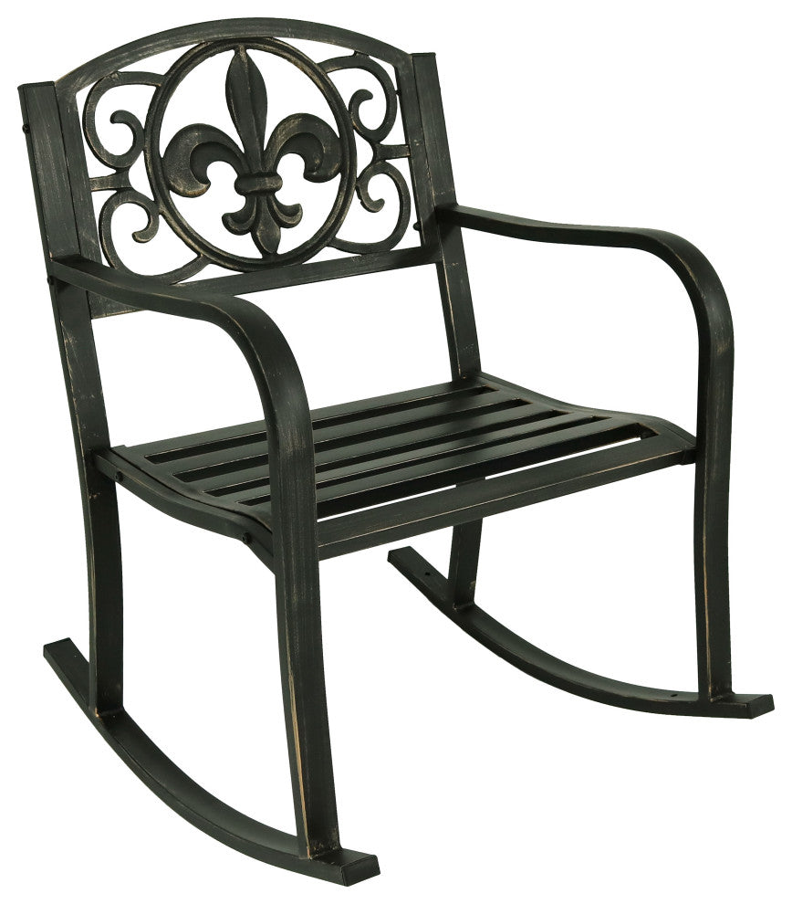 Sunnydaze Outdoor Patio Rocking Chair, Cast Iron With Fleur-de-Lis Design