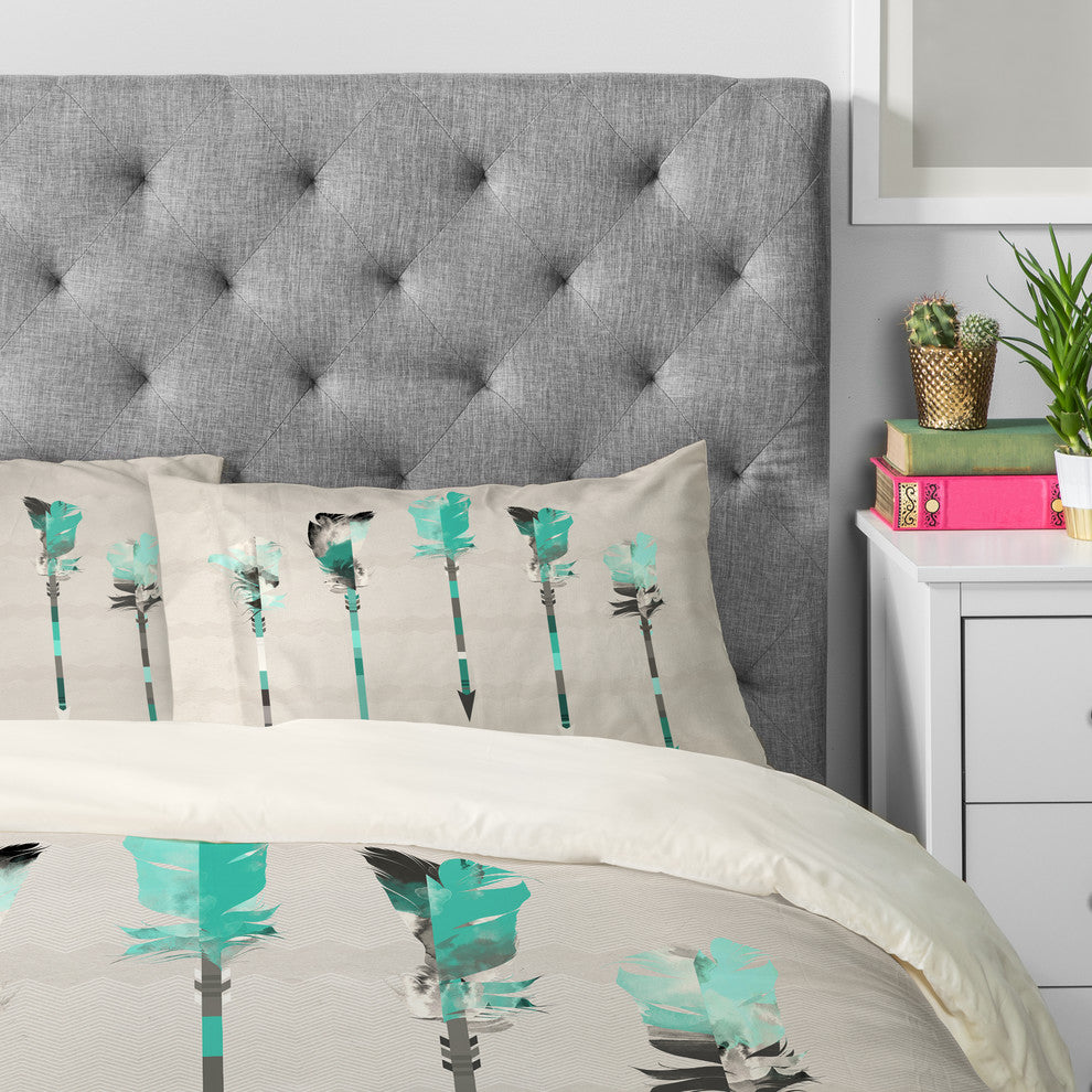 Deny Designs Iveta Abolina Teal Feathers Pillowcase