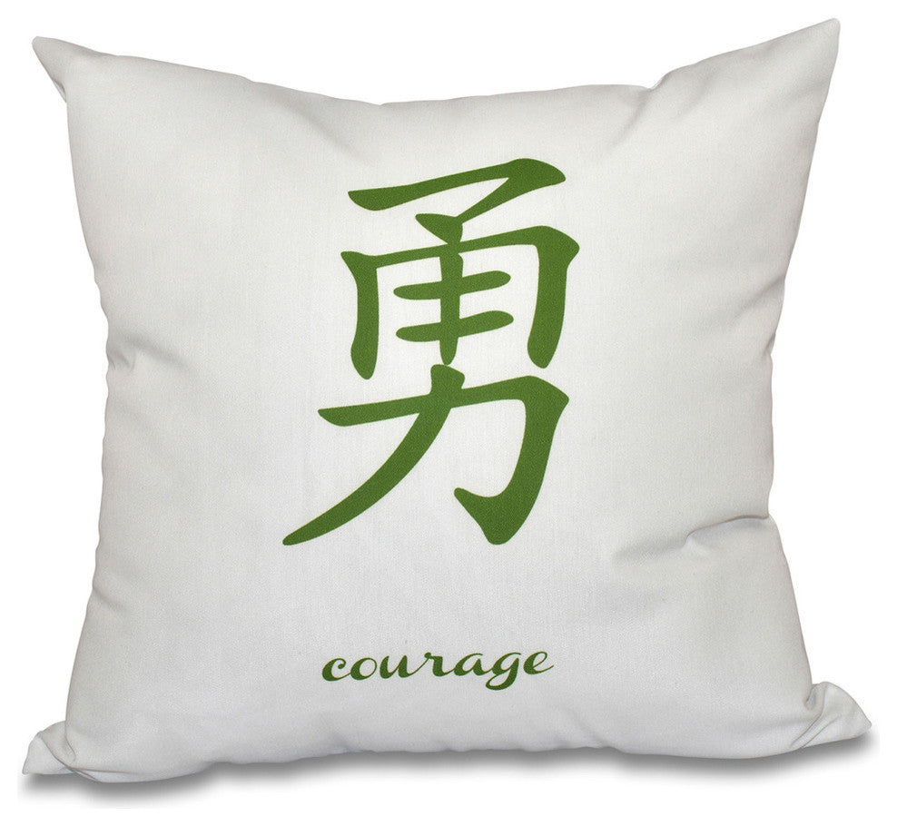 26"x26" Courage, Word Print Pillow, Green