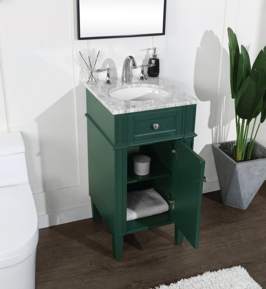 Home Living Vanity with Carrara White Marble Countertop, Green, 18", Single Sink
