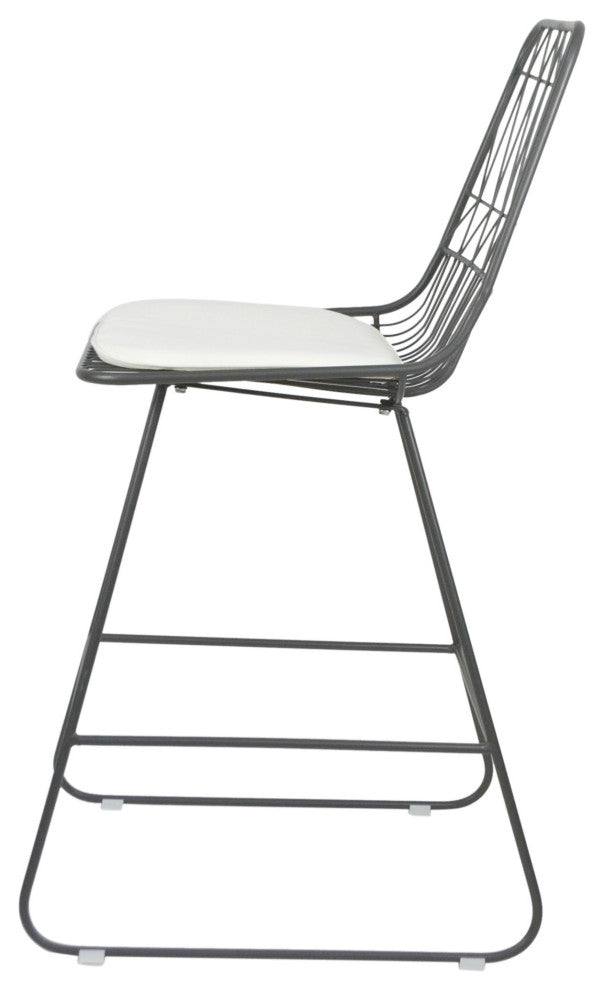 Ella Outdoor Wire Counter Stools with Cushions, Set of 4, Gray Finish, Ivory