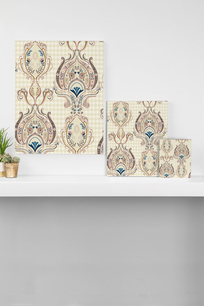 Pimlada Phuapradit Pink And Off White Floral Damasks Art Canvas
