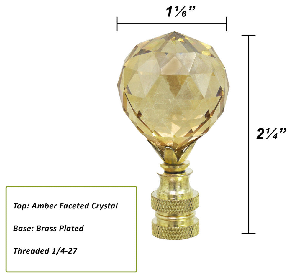 24007-31, Single Listing, Amber Faceted Crystal Lamp Finial, Brass Plated Finish