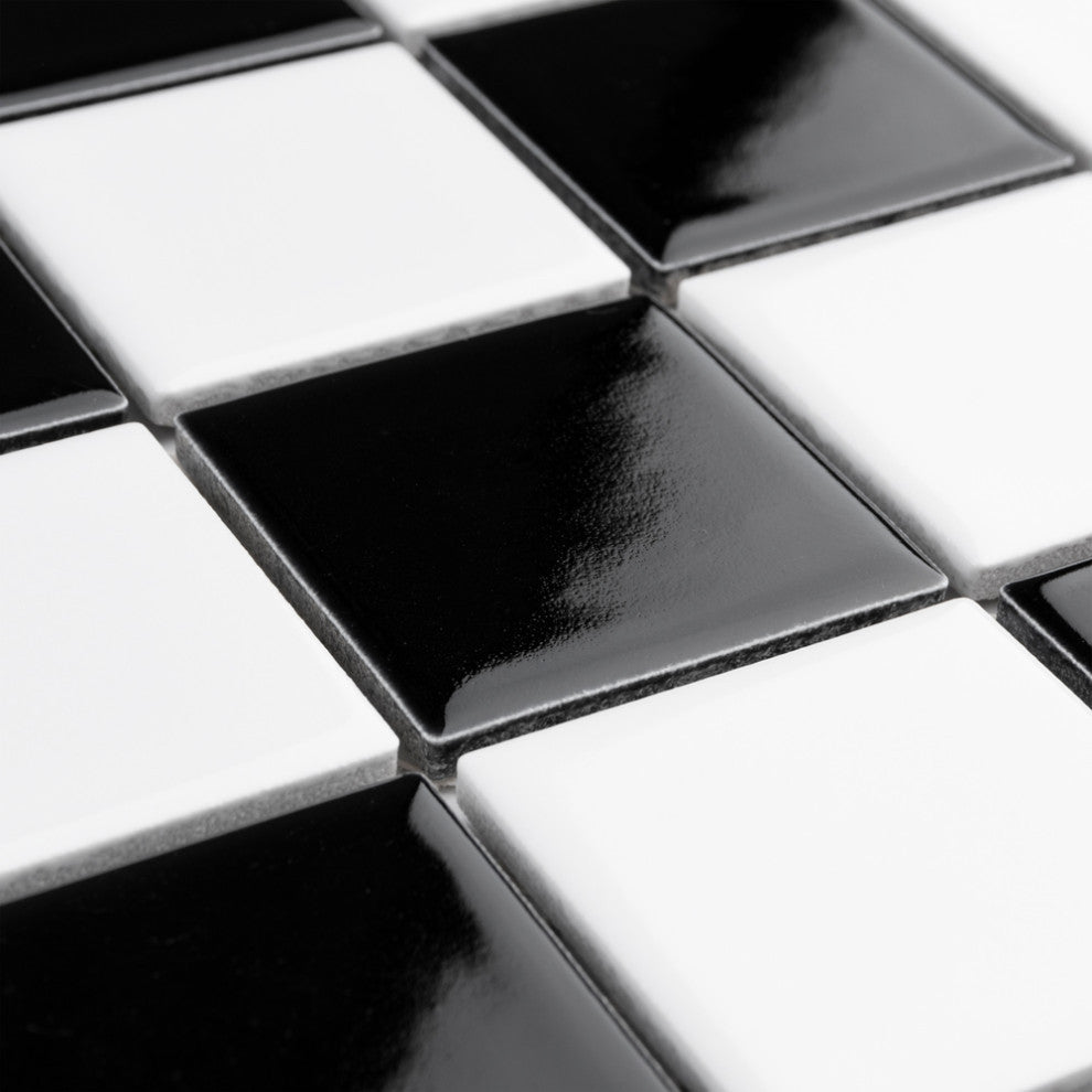 Metro Quad Checkerboard Glossy Black and White Porcelain Floor and Wall Tile