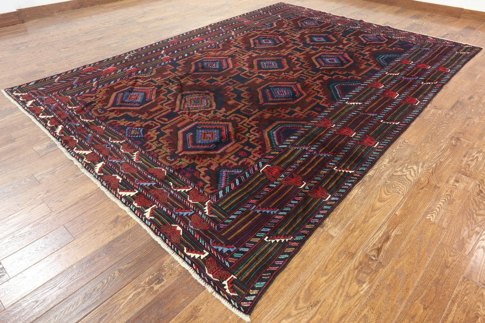 Wool Handmade Tribal Afghan Hand-Knotted Rug, 9'x13'