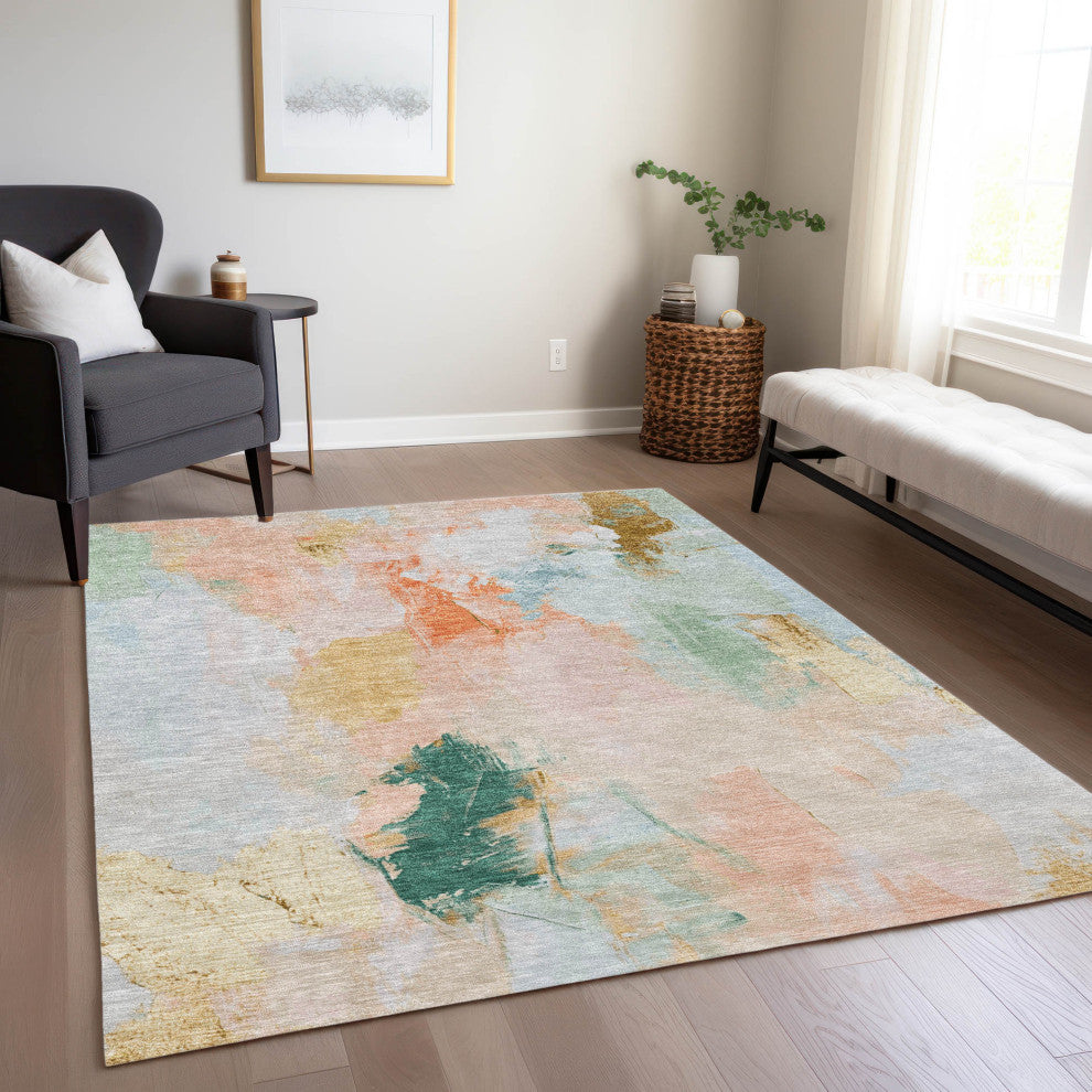 Machine Washable Indoor/Outdoor Chantille ACN1914 Peach 3' x 5' Rug