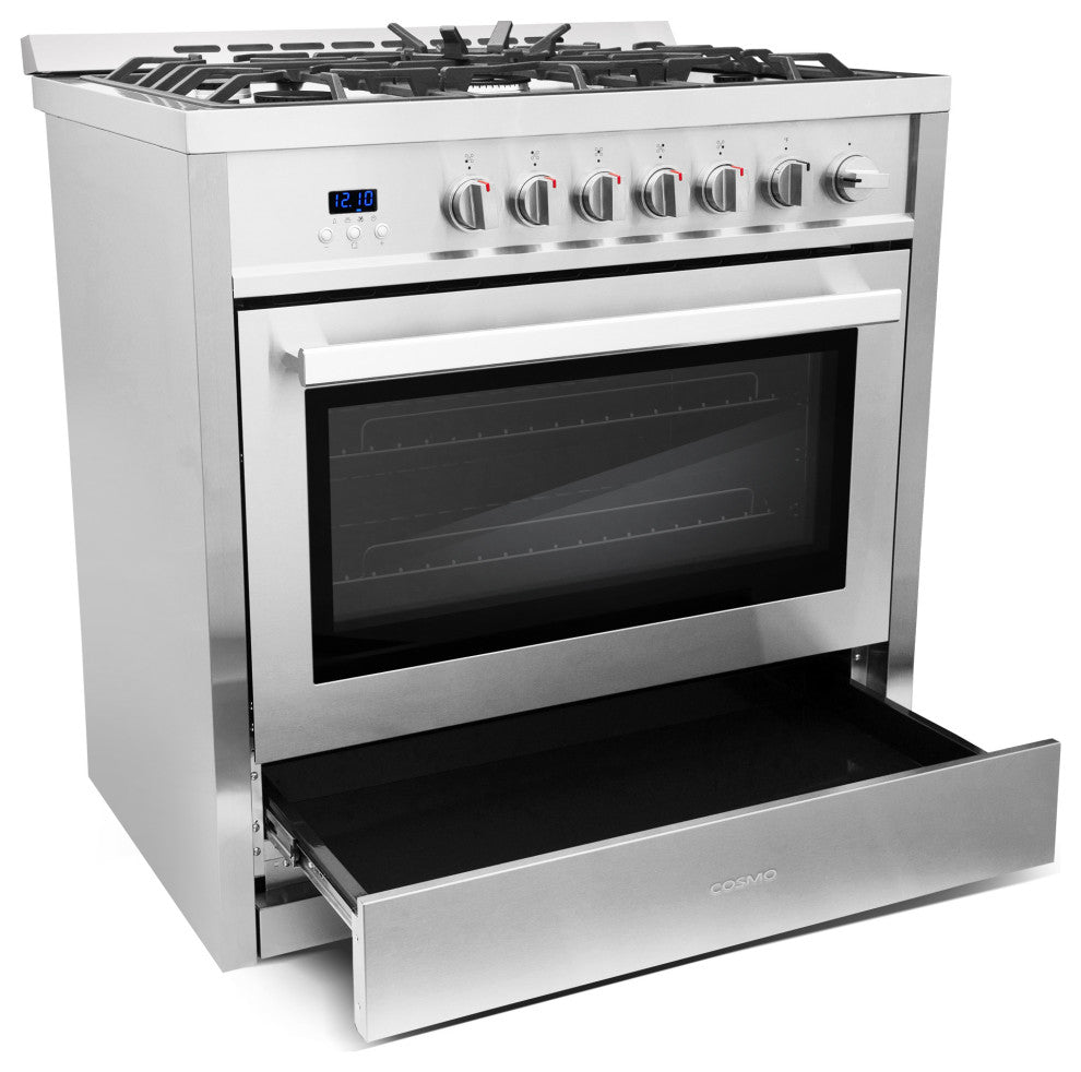 Cosmo Gas Range 5 Burners Modern Stainless Steel Convection Oven Professional