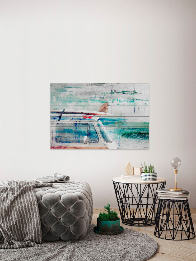 "Beach Trip" Painting Print on White Wood, 18"x12"