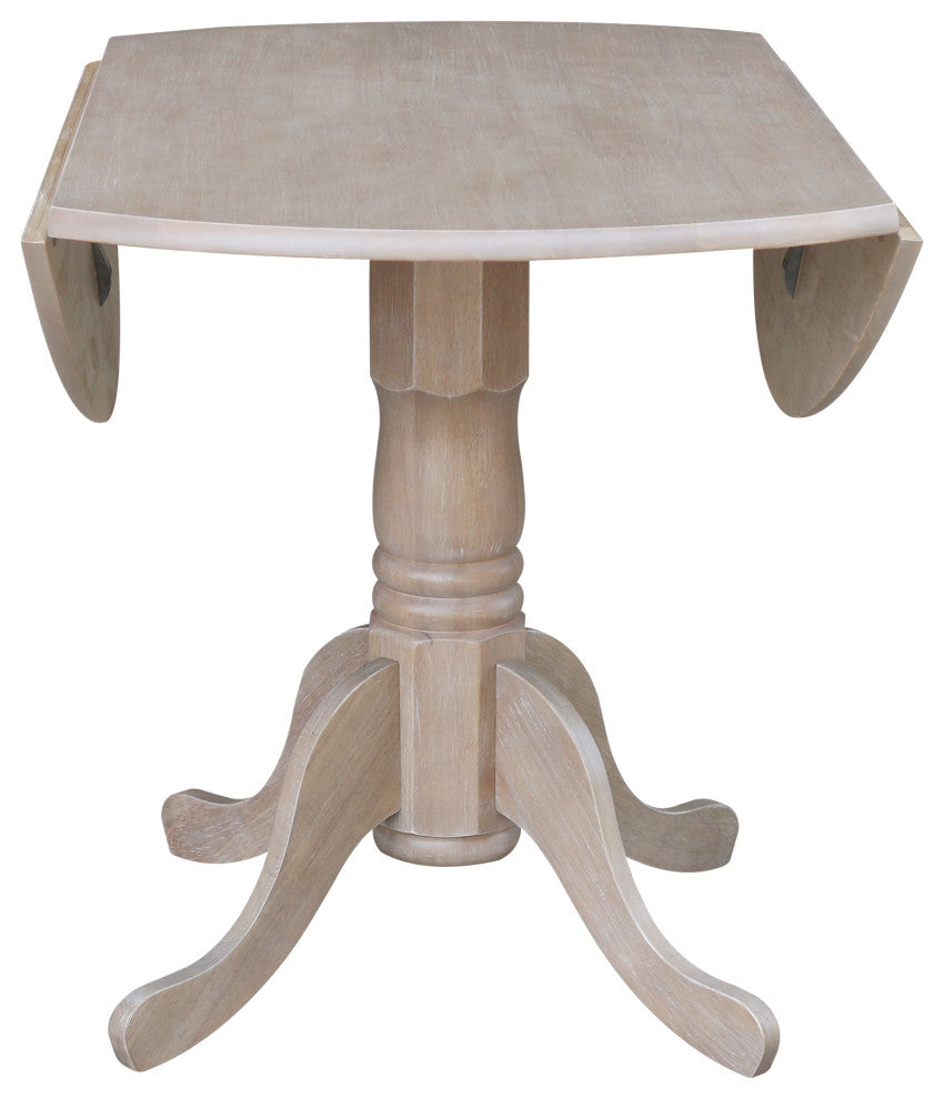 42" Round Dual Drop Leaf Pedestal Table, Washed Gray Taupe