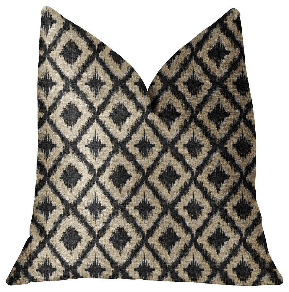 Diamond Embers Gray and Beige Luxury Throw Pillow, 24"x24"