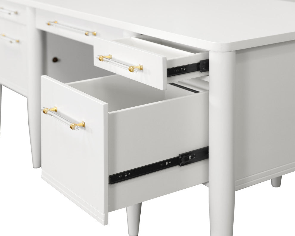 Contemporary Half-Pedestal Desk, Office Desk, Accent Desk, White