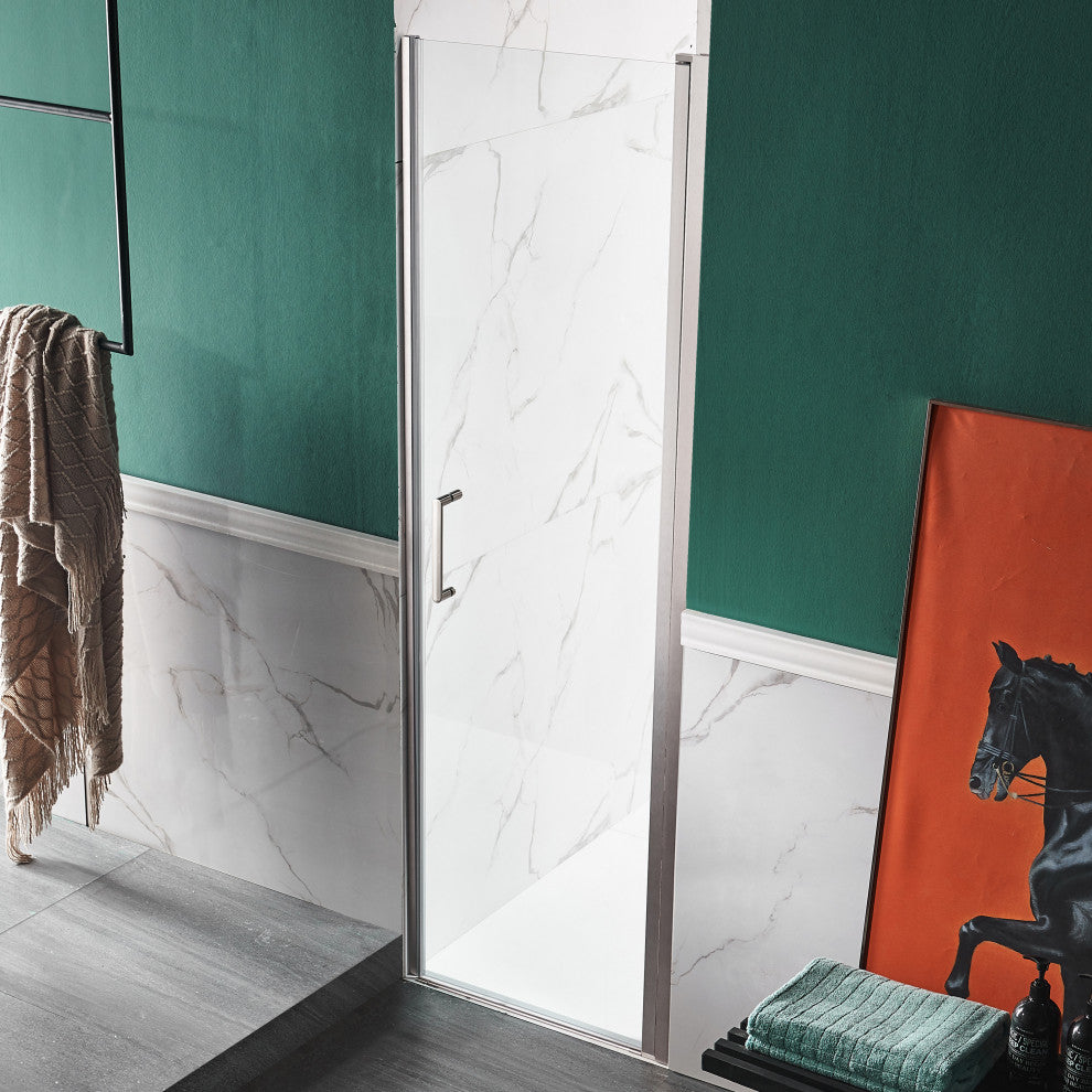 ANZZI Lancer Semi-Frameless Hinged Shower Door, Brushed Nickel, 23" X 72"