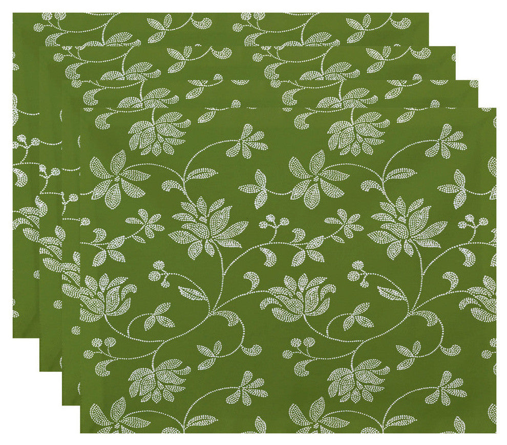 18"x14" Traditional Floral, Floral Print Placemat, Green, Set of 4