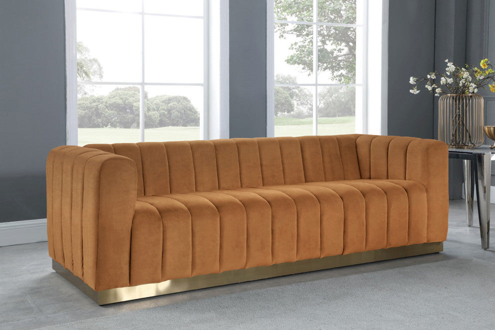 Marlon Velvet Upholstered Sofa, Saddle