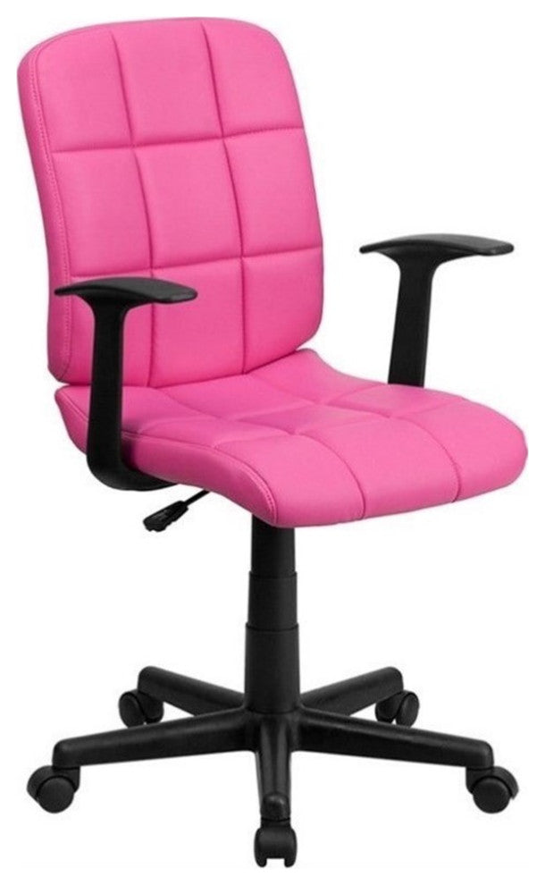 Flash Furniture Mid Back Quilted Office Swivel Chair with Arms in Pink