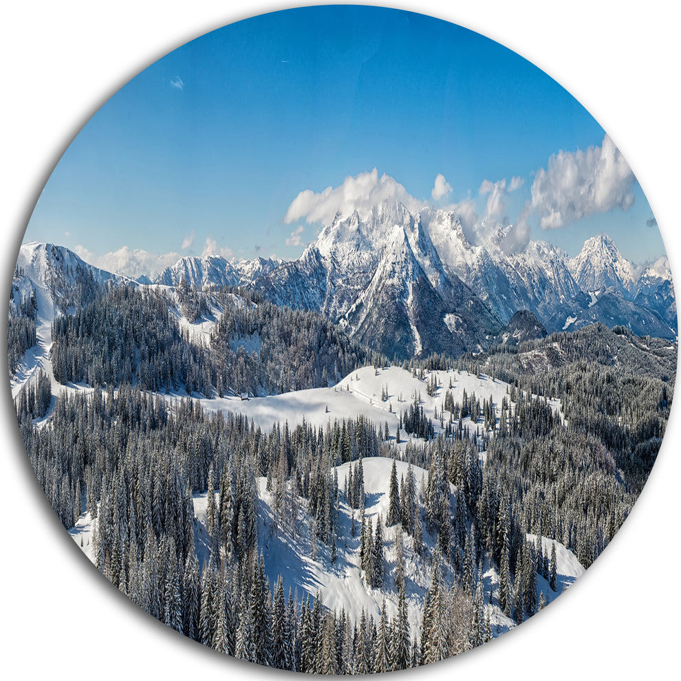 Austrian Alps Winter Panorama, Landscape Disc Metal Artwork, 11"