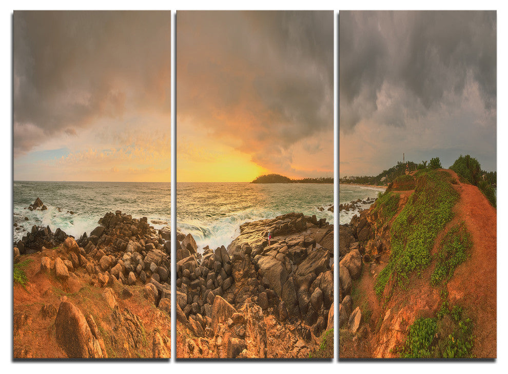 "Sunrise at Romantic Beach at Sri Lanka" Metal Wall Art, 3 Panels, 36"x28"
