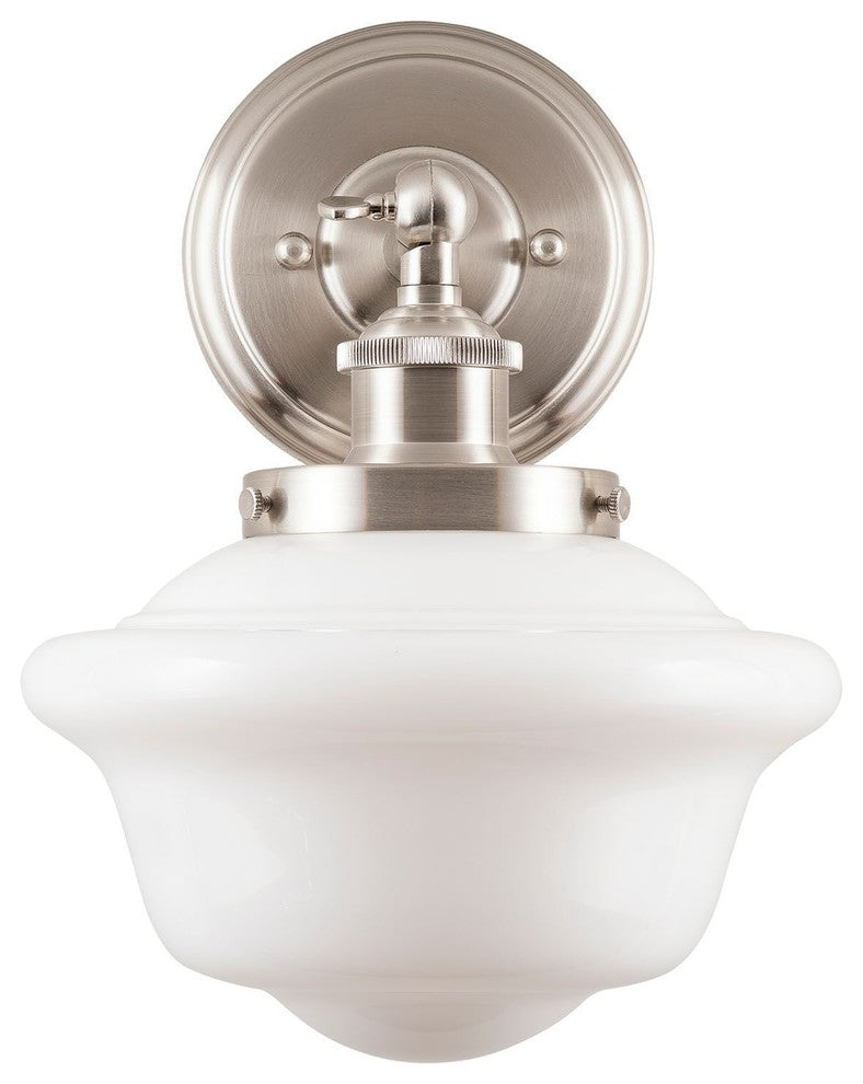 Lavagna 1 Light Schoolhouse Wall Sconce with Milk Glass, Brushed Nickel