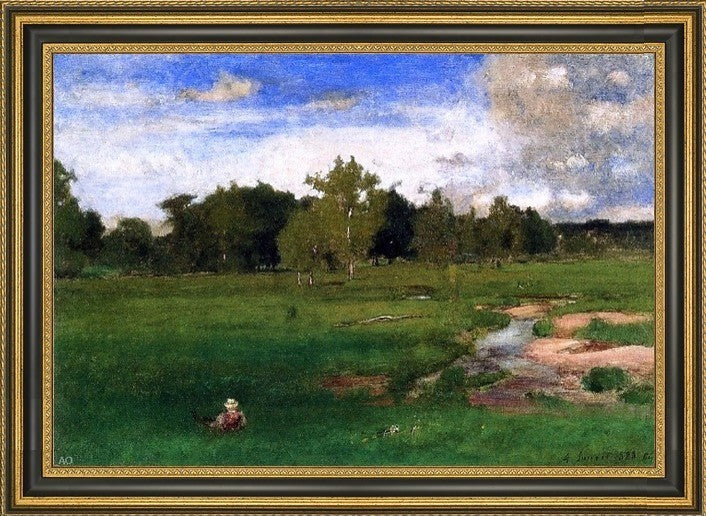 George Inness Meadowland in June Framed Premium Canvas Print, 18"x27"