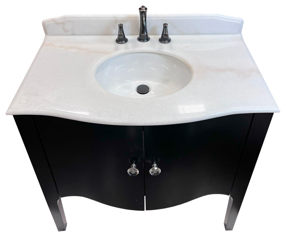 36" Single Sink Vanity, Wood, Black , White Marble
