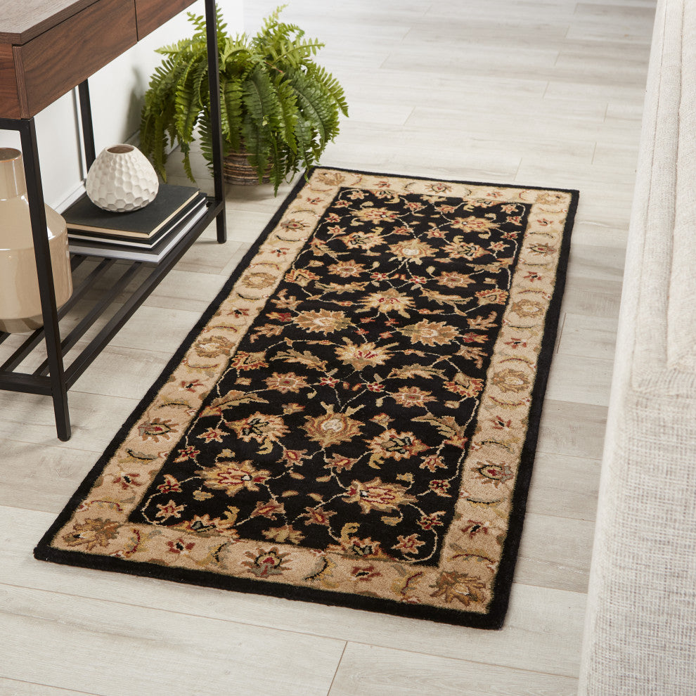 Jaipur Living Selene Handmade Floral Black/Beige Area Rug, 2'6"x6' Runner