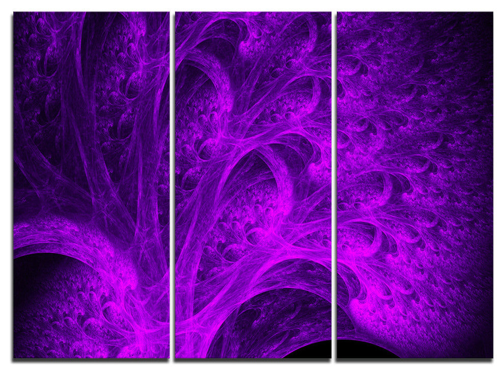 "Bright Purple Magical Fractal Forest" Metal Wall Art, 3 Panels, 36"x28"