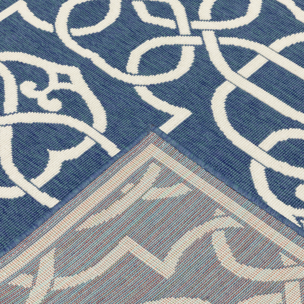 Madelina Lattice Scrollwork Navy Indoor or Outdoor Rug, 7'10"x10'10"