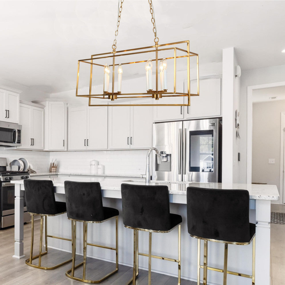 LNC Ellan 8-Light Polished Brass and Matte White Modern Kitchen Island Light