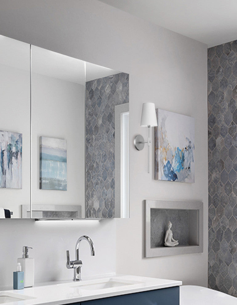 Cinthia 1 Light Wall Sconce with Shade, Polished Chrome, White Shade