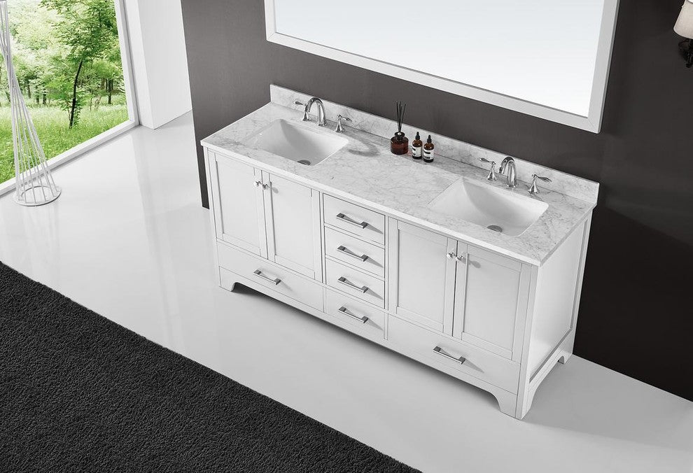 72" Double Sink Bathroom Vanity With Carrara Marble Top