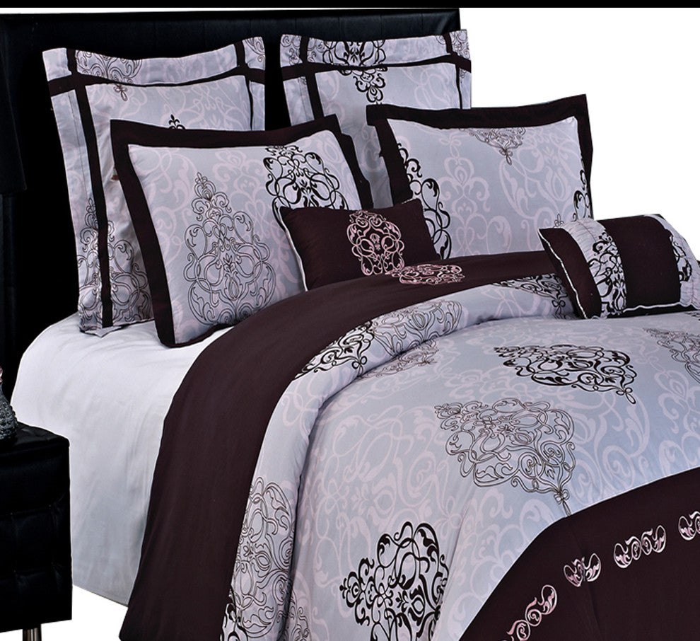 Gizelle 100% Cotton Embroidered 7-Piece Duvet Cover Set, King/Cal King