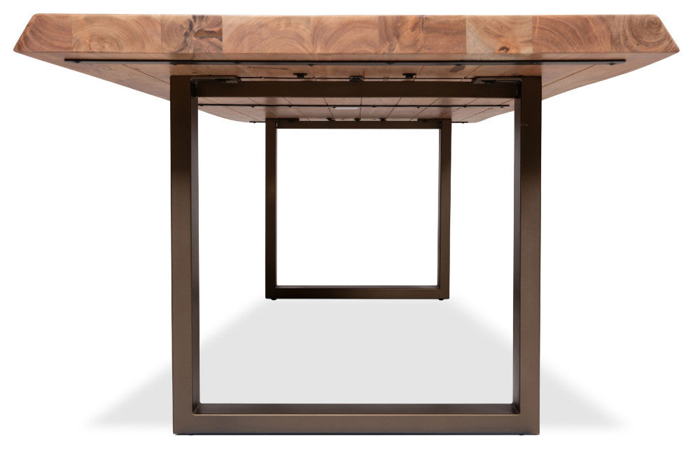 Brooks Dining Table, U Base, 40"x79", Teak Top, Brass Base