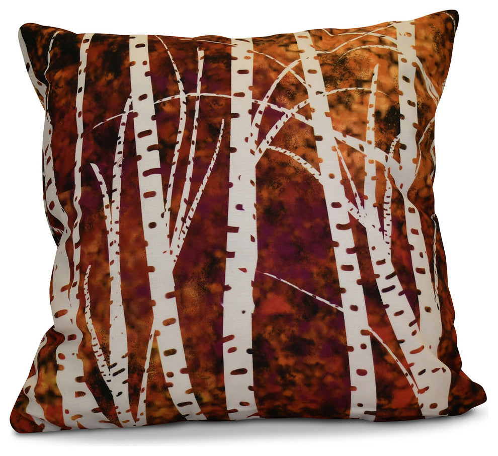 Birch Trees Floral Print Outdoor Pillow, Black, 20"x20"