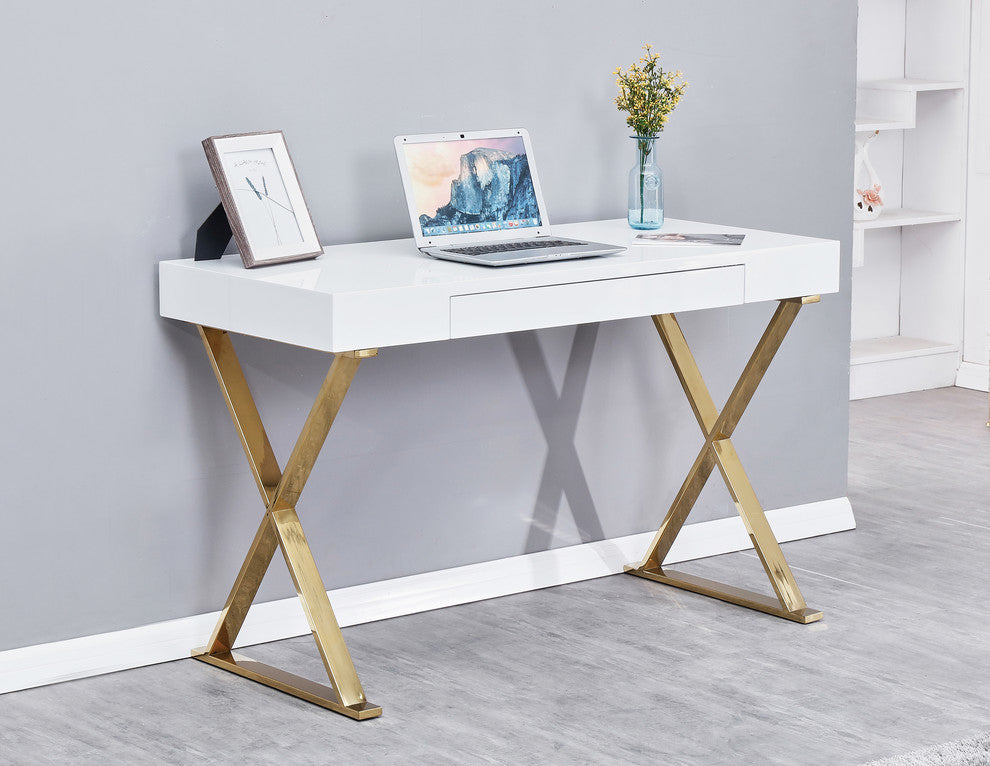 BModern Computer Desk, High Gloss, Gold