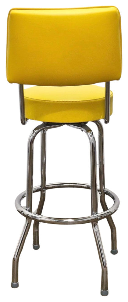 Retro Home Single Ring Upholstered 30" Swivel Bar Stool with Back, Yellow