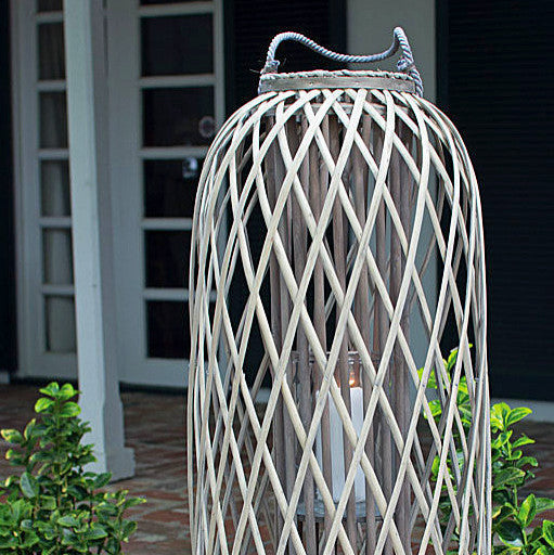 Tall Grey Willow Lantern with Glass - Small